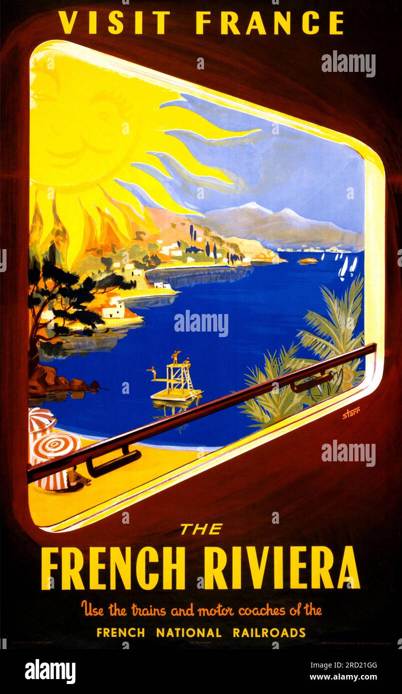 Visitez la France. La Côte d'Azur de David Starr (dates inconnues). Affiche publiée en 1952. Banque D'Images