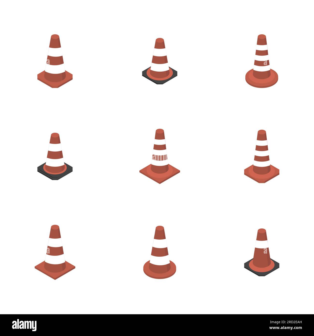 Ensemble de réparation des routes, des signes de cône isolé sur fond blanc. En construction design. Télévision 3D isométrique, style vector illustrati Illustration de Vecteur