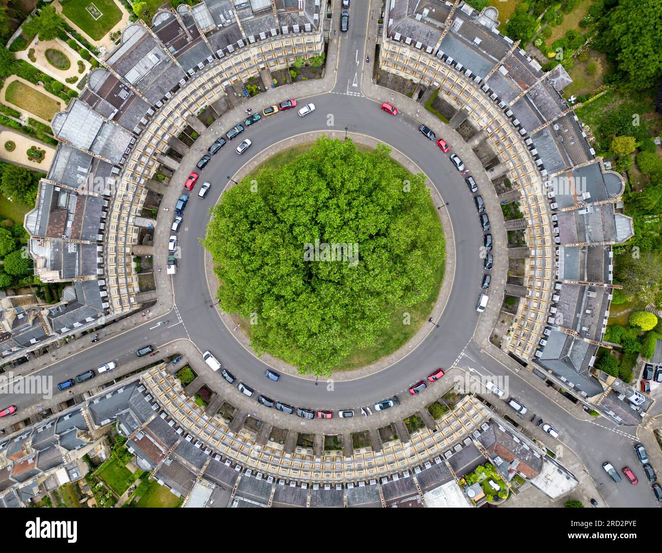 Vue aérienne de haut en bas du Circus, Bath, Somerset, Angleterre Banque D'Images