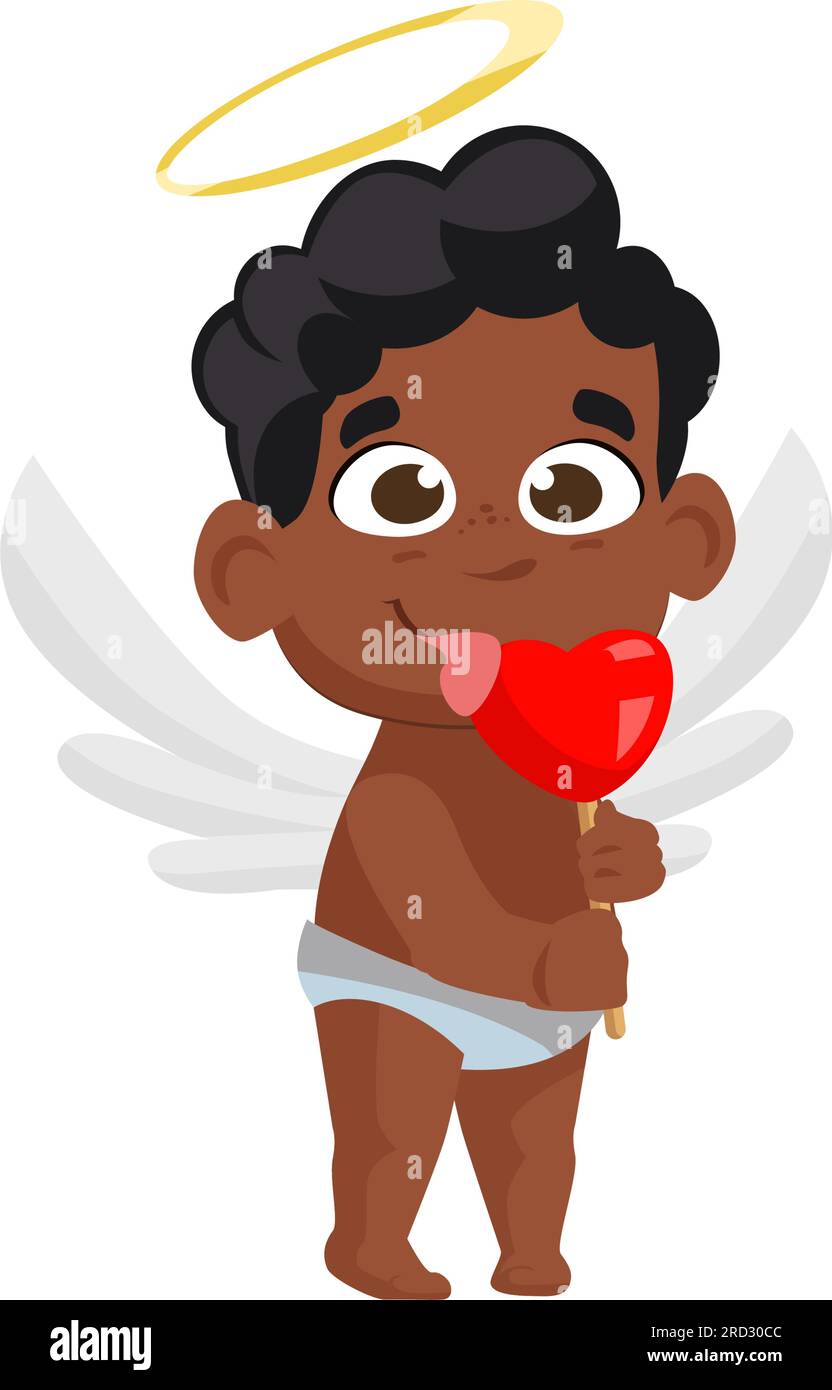 Illustration de sucette afro cupidon mangeant le cœur Illustration de Vecteur