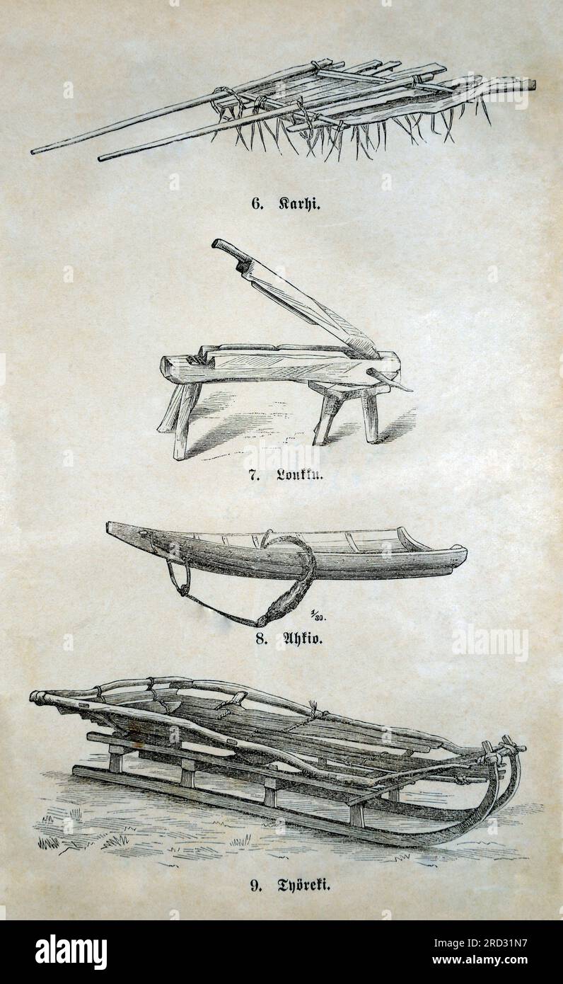 A Biarmiens étaient des agriculteurs et ils utilisaient ce genre de matériel agricole. Numéro 6 Kahri est une herse, qui est traînée à travers des terres labourées pour lisser ou Banque D'Images