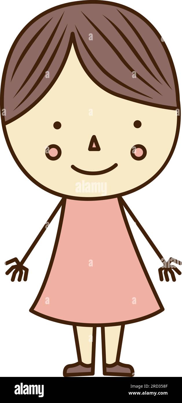 Enfant de dessin animé vectoriel avec icône de vêtements roses. Vector Girl avec icône de cheveux bien soignés. Illustration de Vecteur