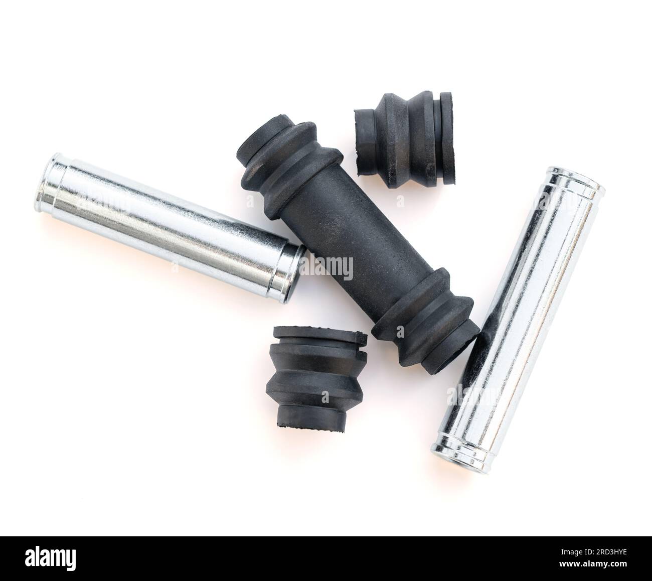 pièce de rechange automatique, guides de plaquette de frein sur fond blanc isolé Banque D'Images