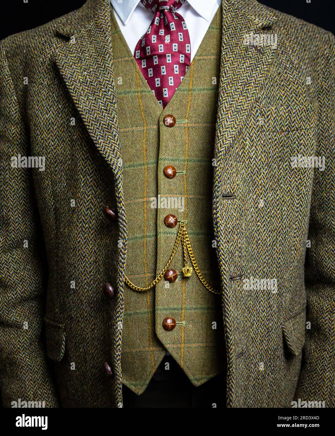 Gros plan du modèle en costume Tweed Vintage. Élégant gentleman de campagne anglaise. Banque D'Images