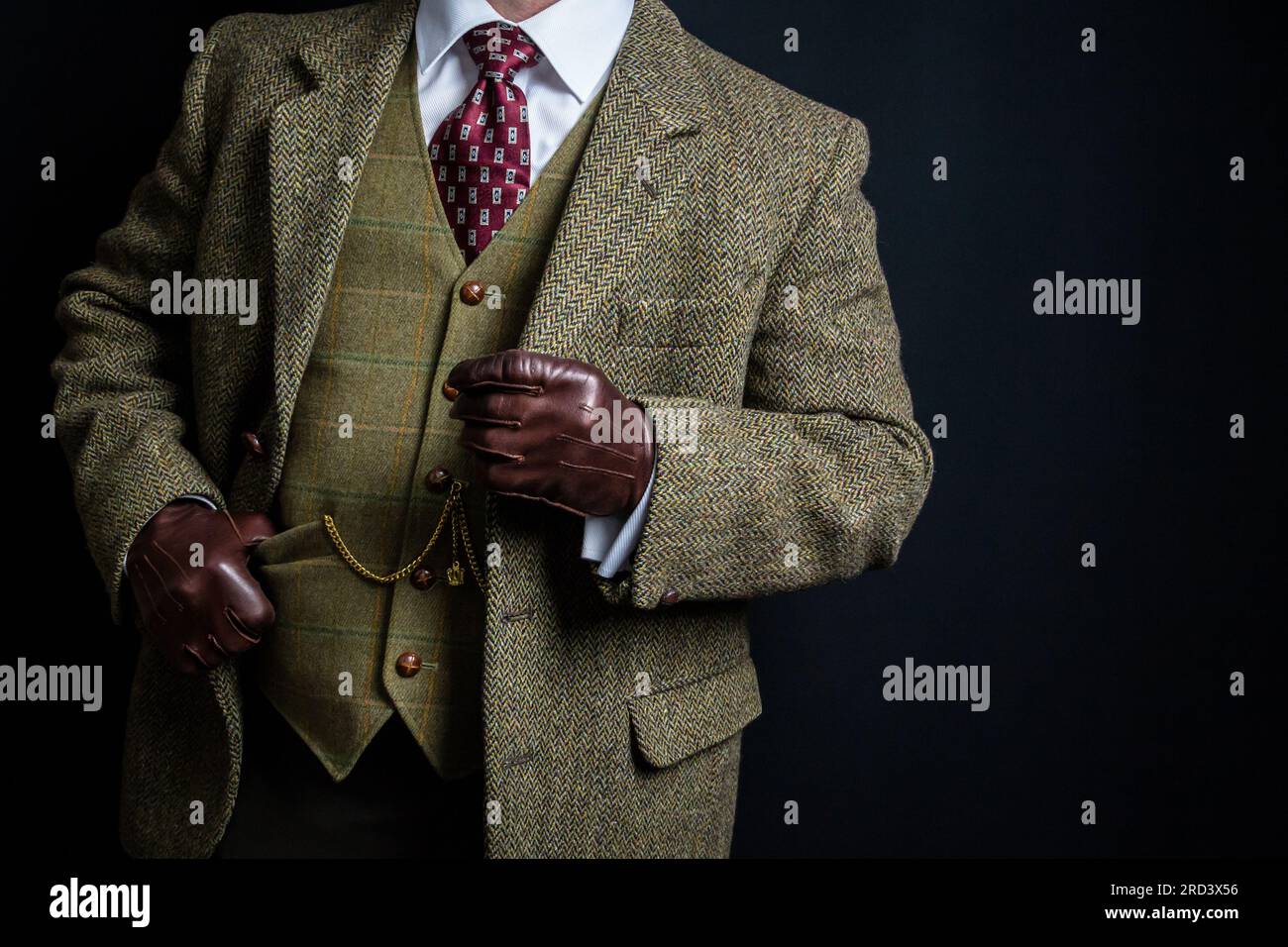 Portrait de Gentleman en costume Tweed et gants en cuir. Style vintage et mode rétro de British Gentleman. Banque D'Images