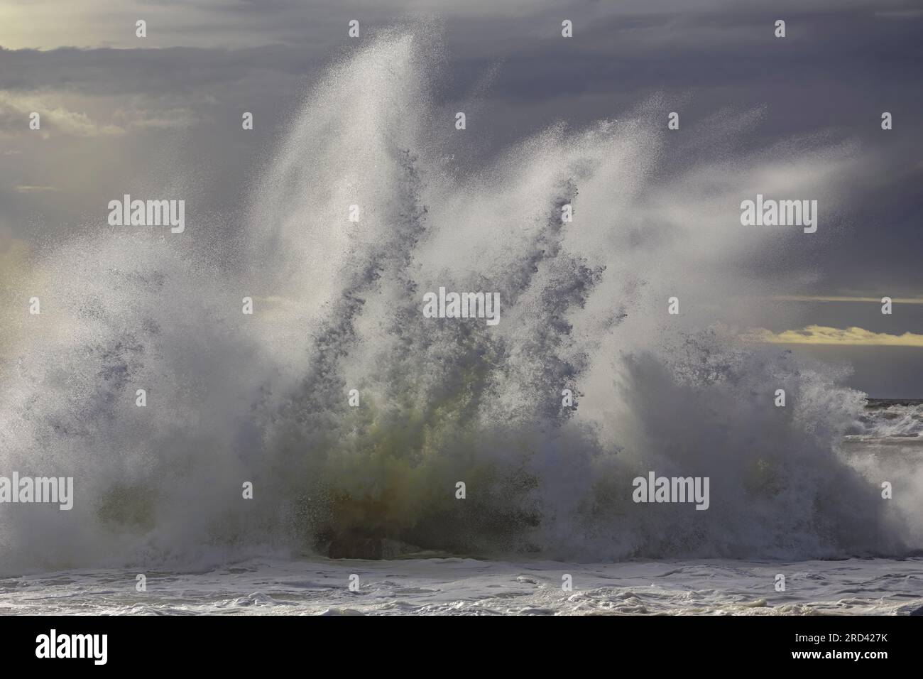 Côte nord du portugal pendant la tempête. Lumière de fin de soirée. Banque D'Images