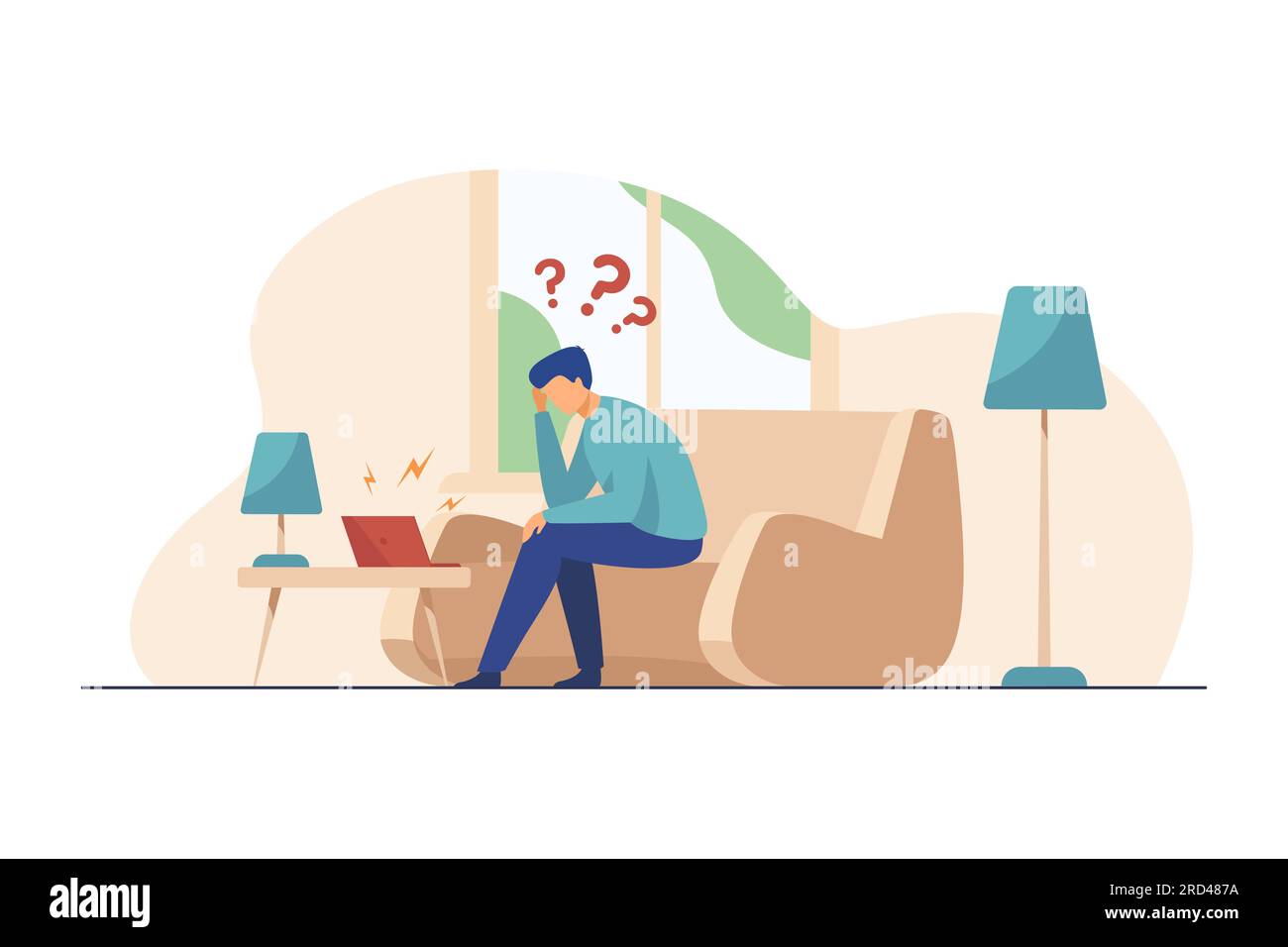 Homme utilisant un ordinateur portable pour les appels vidéo Illustration de Vecteur