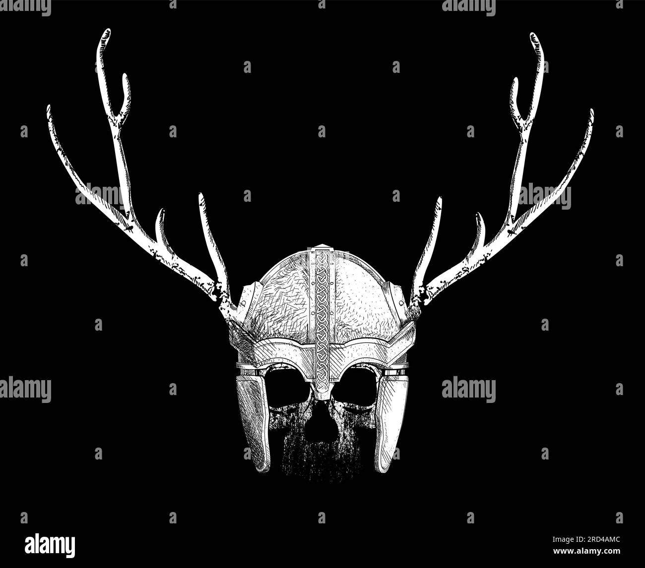 t-shirt viking crâne design avec cornes d'élan isolé sur noir Illustration de Vecteur