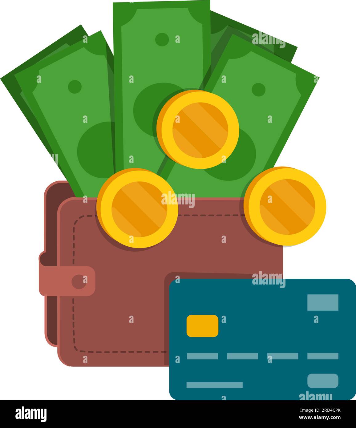 Portefeuille avec argent comptant et carte de crédit : concept de gain et de paiement Illustration de Vecteur