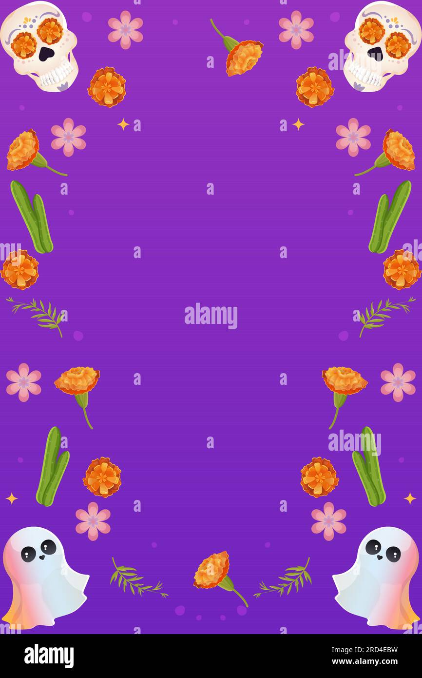 Jour de la mort cadre crâne et des soucis , pain des morts .Dia de los muertos illustration vectorielle Illustration de Vecteur