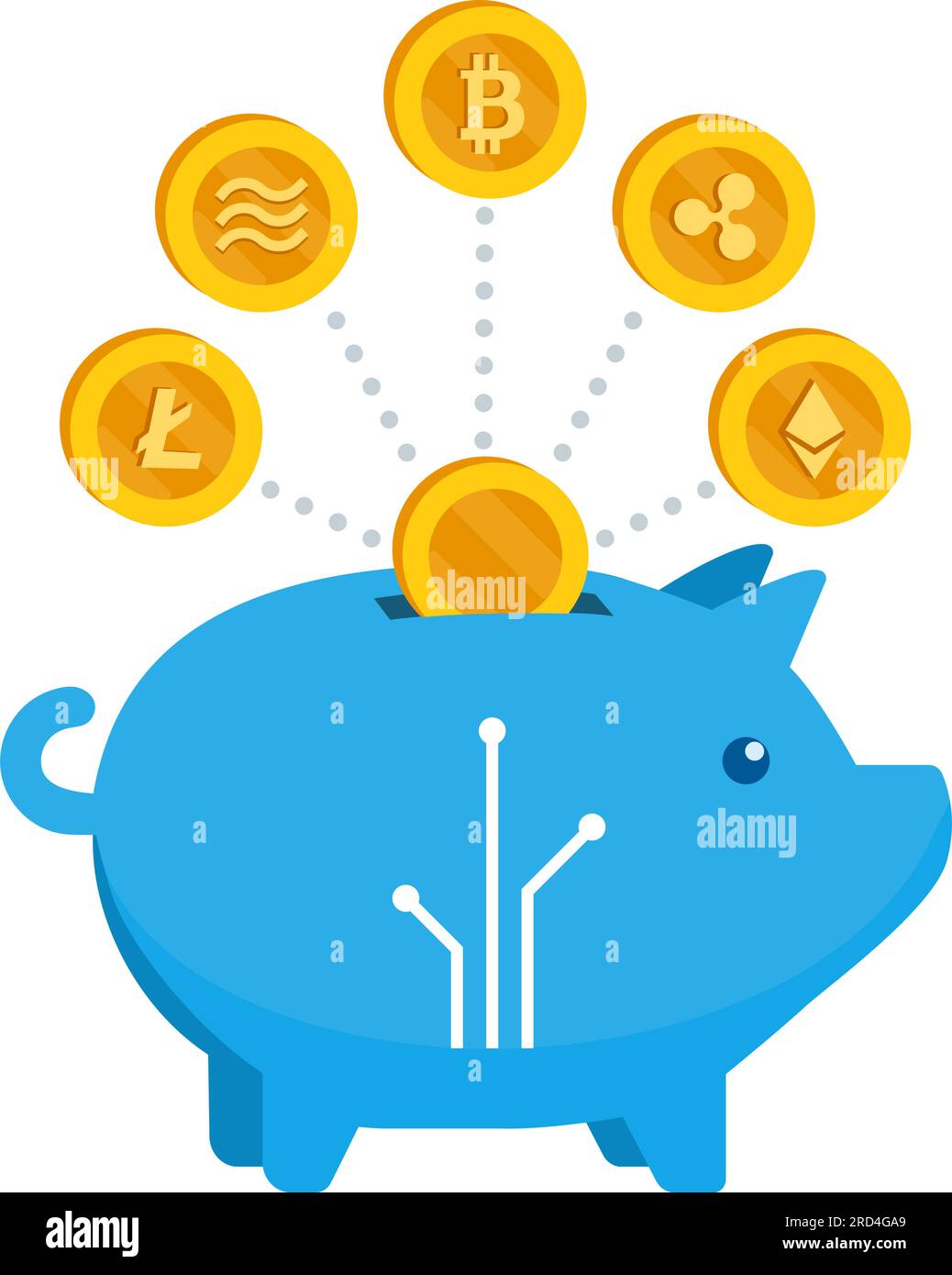 Crypto-monnaie, finance et investissements : tirelires et monnaies numériques Illustration de Vecteur