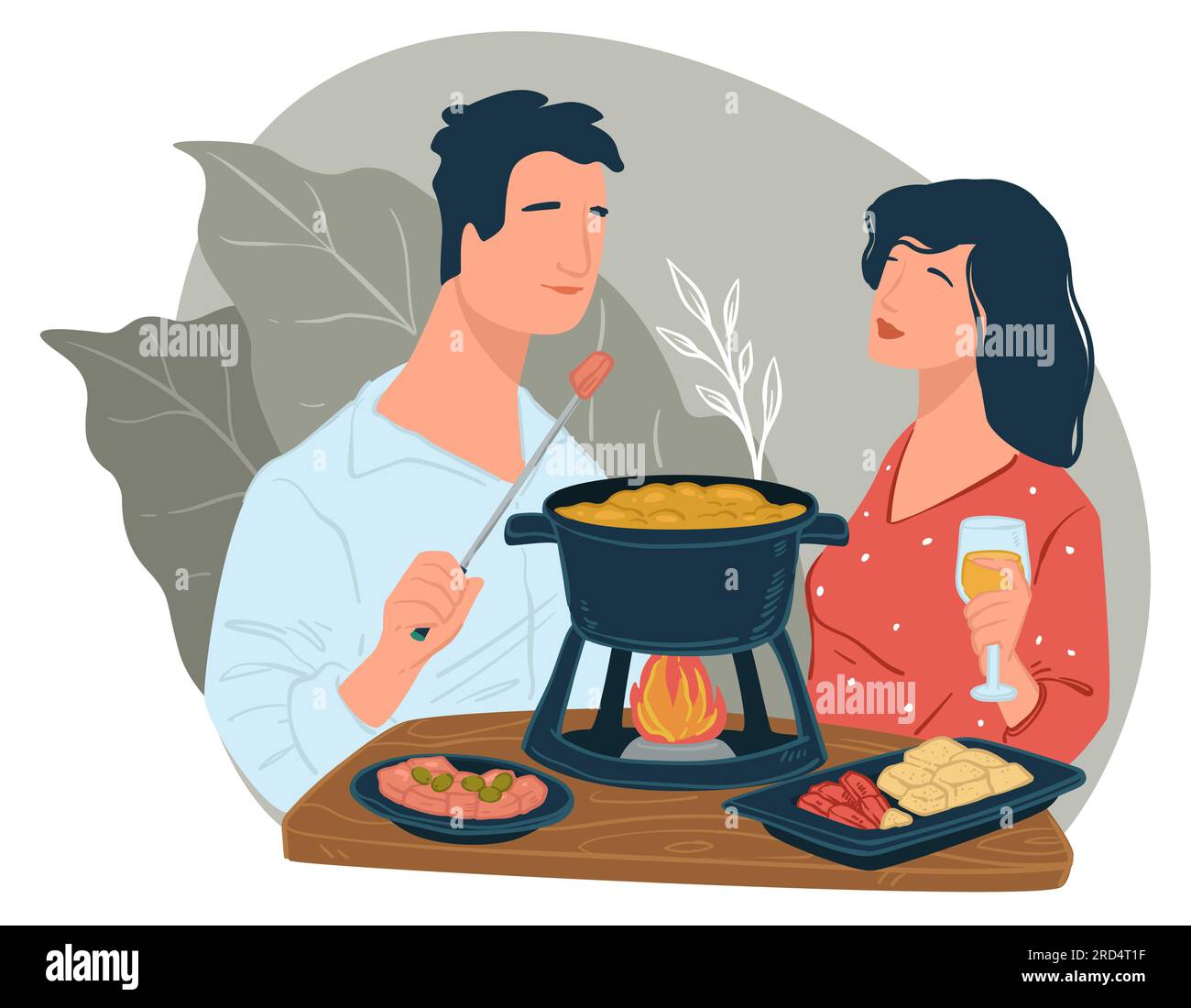 Homme et femme mangeant un hot pot chinois au restaurant Illustration de Vecteur