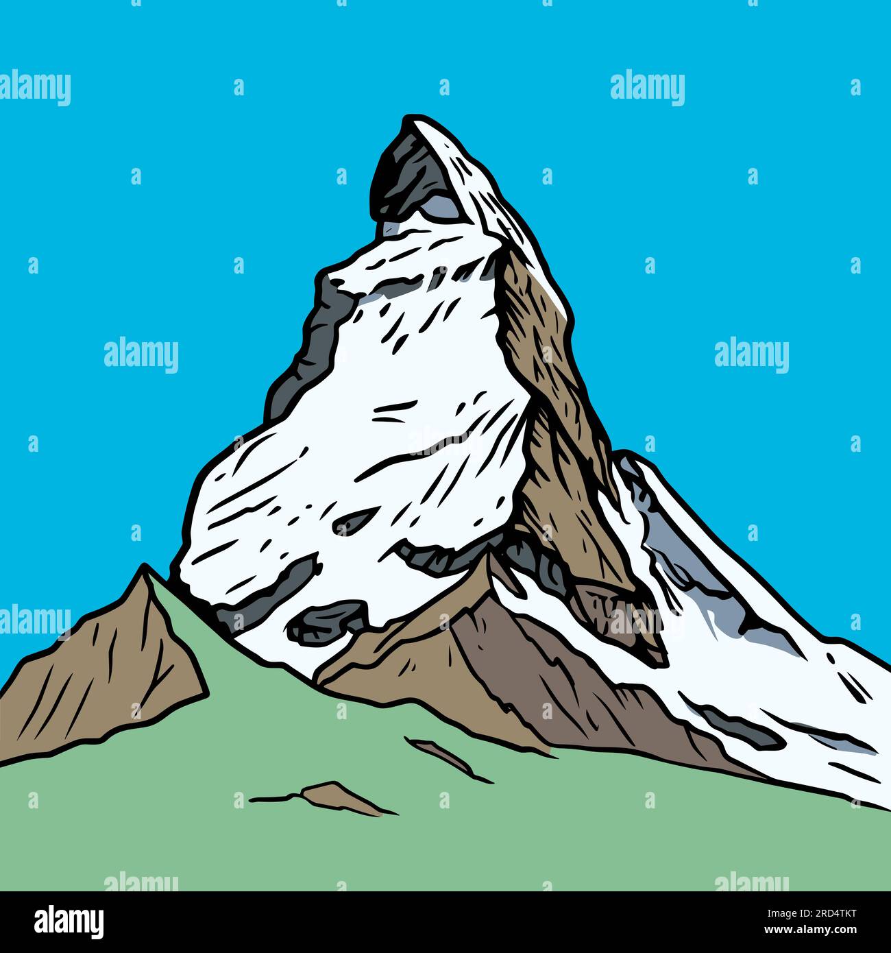 Matterhorn. Illustration comique dessinée à la main Matterhorn. Illustration de dessin animé de style doodle vectoriel Illustration de Vecteur