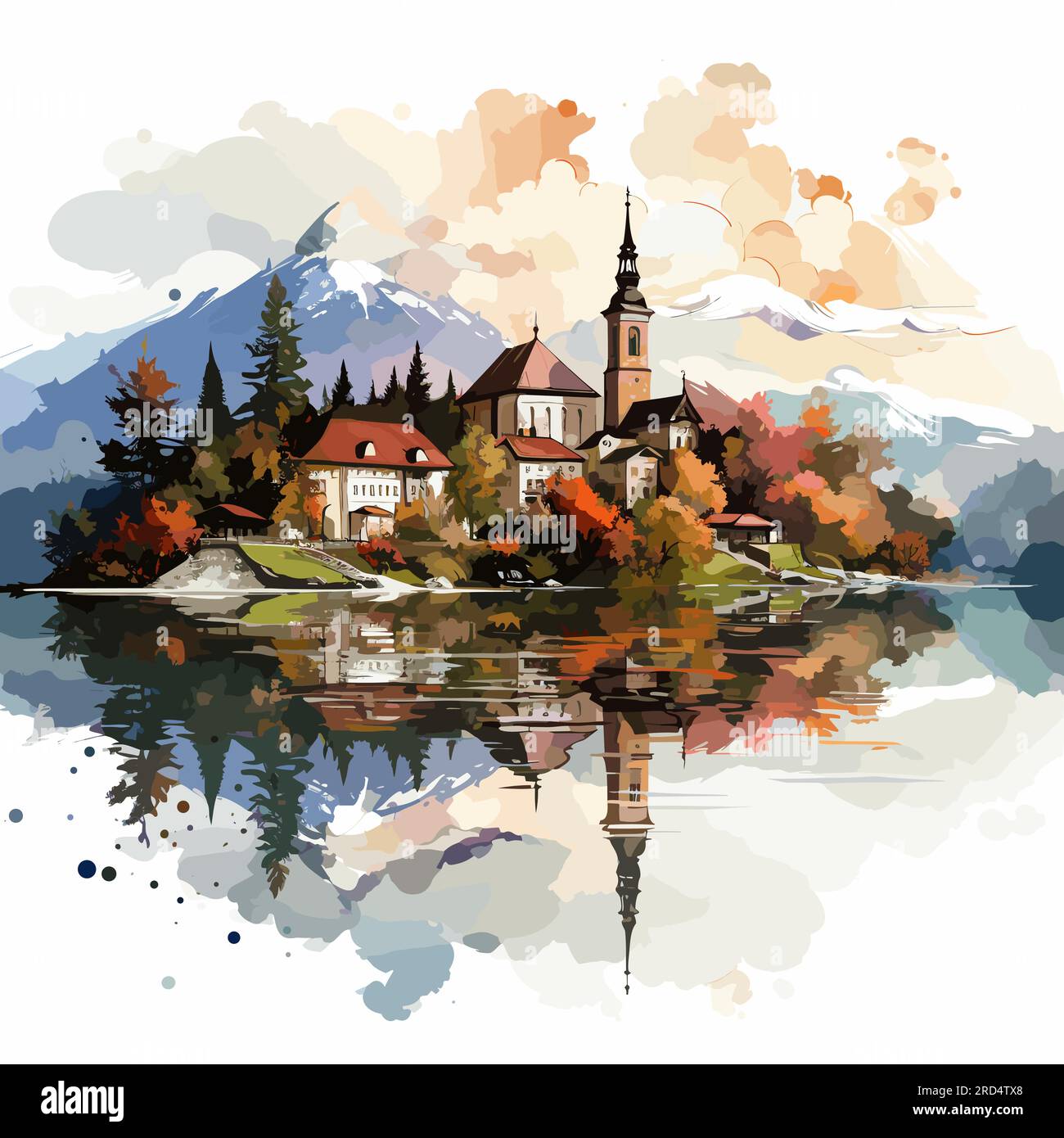 Lake Bled. Illustration dessinée à la main du lac de Bled. Illustration de dessin animé de style doodle vectoriel Illustration de Vecteur