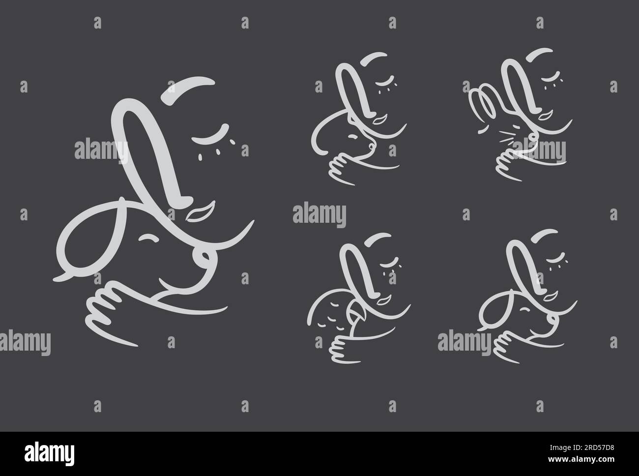 L'homme s'accroche amoureusement à un chat animal, chien, lapin, compositions de perroquet dessinant sur fond noir Illustration de Vecteur