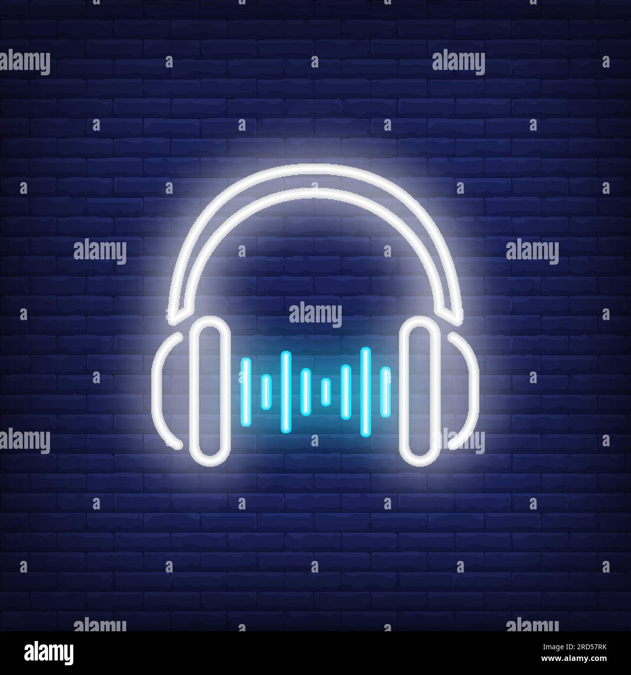 Icône néon des écouteurs avec battements d'onde sonore Illustration de Vecteur