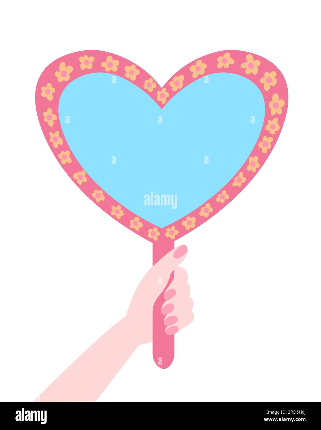 Main de femme tenant miroir en forme de coeur Illustration de Vecteur