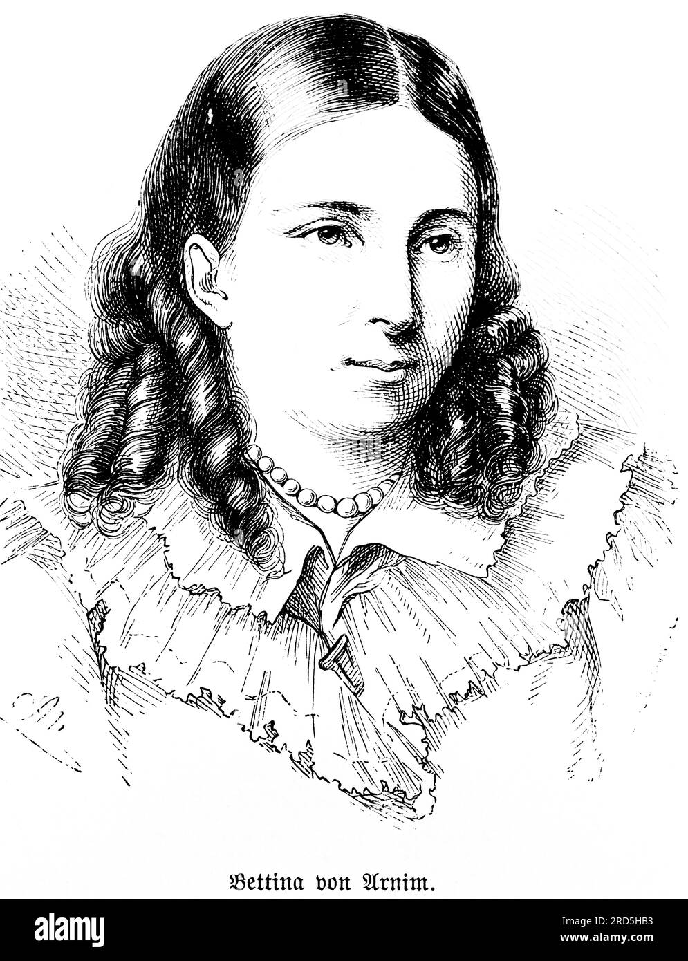 Bettina von Arnim, portrait, écrivain, littérature romantique, mariée à Achim von Arnim, famille célèbre, boucles, collier, 18e et 19e siècle, histoire Banque D'Images
