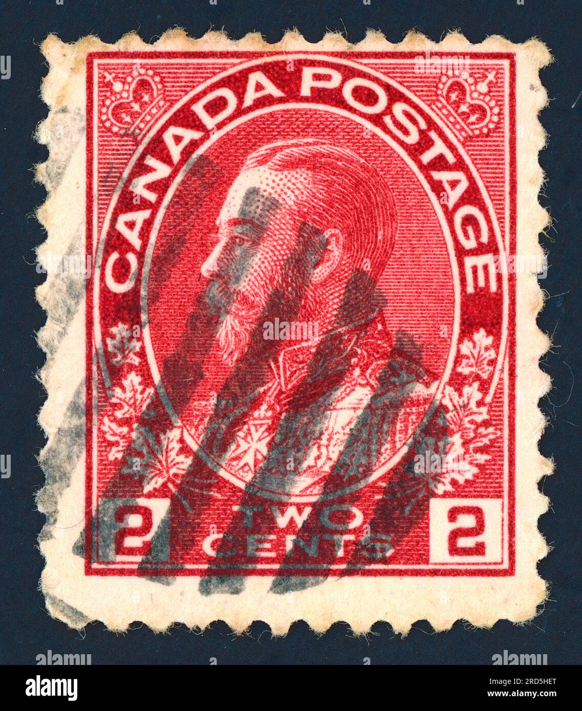 Roi George V (règne de 1910 à 1936). Timbre-poste émis au Canada dans les années 1910 Banque D'Images