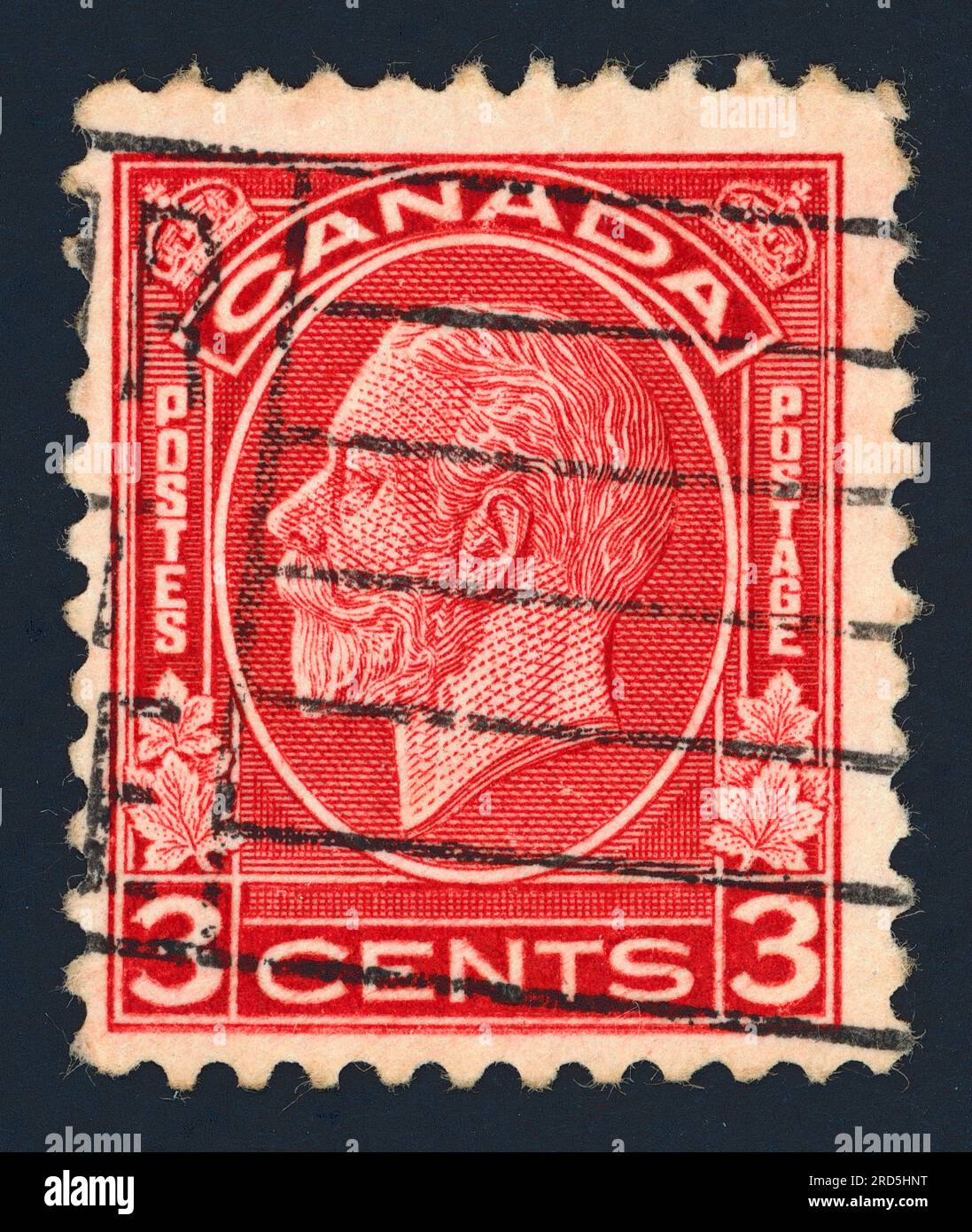 Roi George V (règne de 1910 à 1936). Timbre-poste émis au Canada dans les années 1930 Banque D'Images