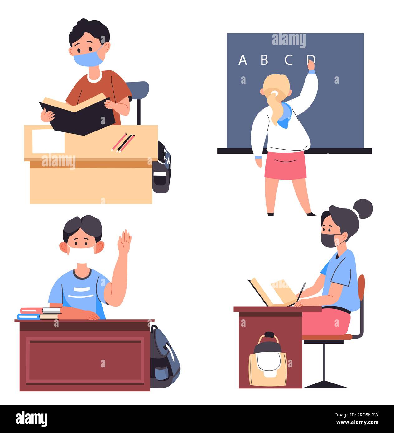 Leçons et processus d'éducation pendant le coronavirus Illustration de Vecteur