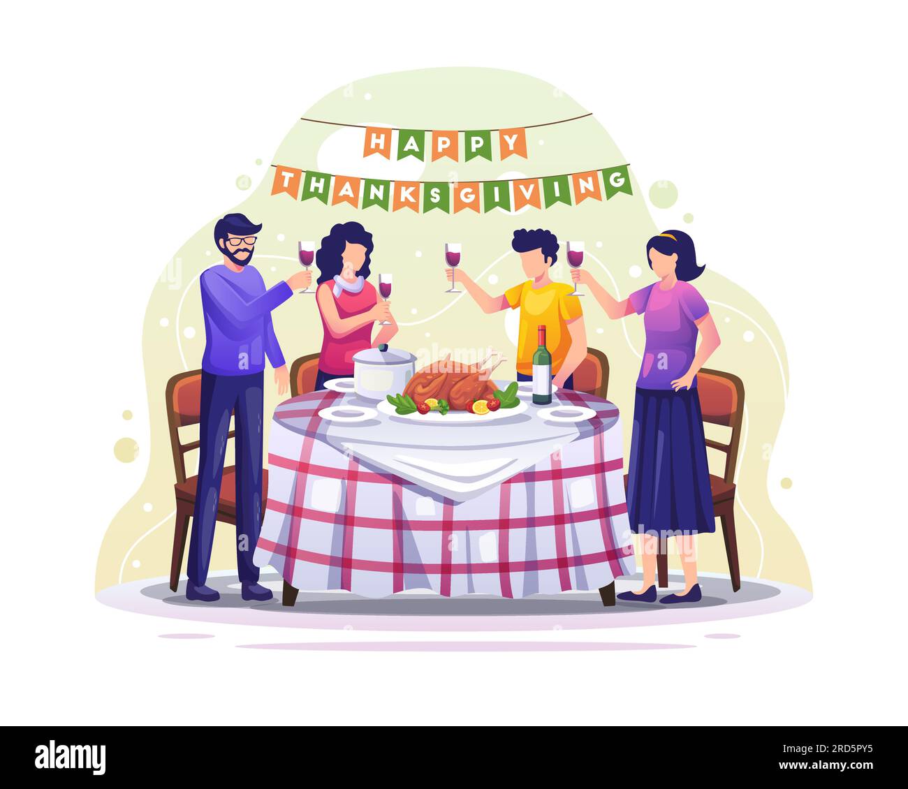 Illustration family dinner table Banque d'images détourées - Alamy