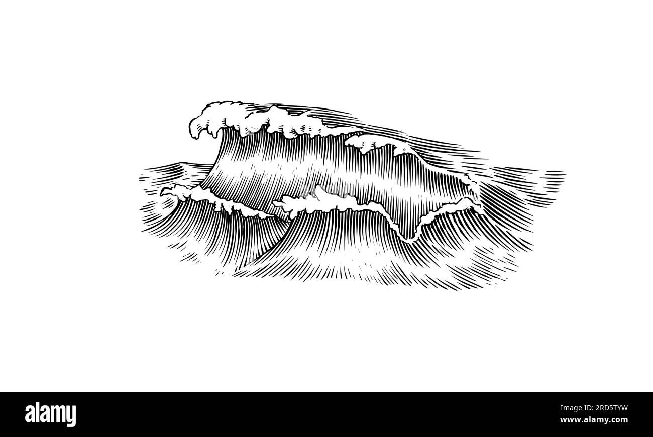 Vagues de marée de l'Atlantique. Anciennes étiquettes gravées à la main. Marine et nautique ou maritime, fond marin pour bannière ou affiche. Ensemble d'isolé Illustration de Vecteur