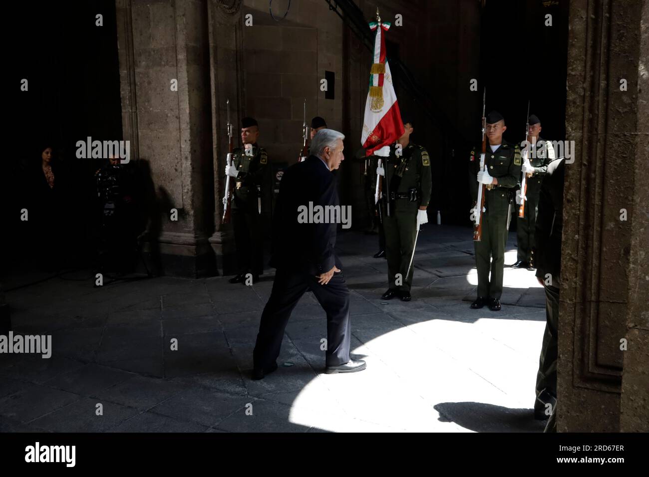 Non exclusif : 18 juillet 2023, Mexico, Mexique : le président mexicain Andrés Manuel Lopez Obrador à l'occasion du 151e anniversaire de l'ancien président mexicain Banque D'Images