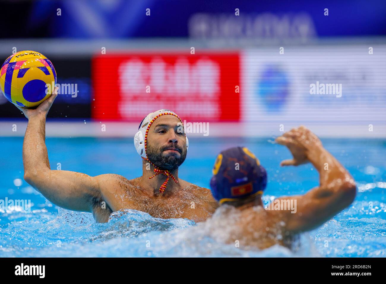 Fukuoka, Japon. 19 juillet 2023. Felipe Perrone Rocha d'Espagne lors du match masculin des Championnats du monde de natation 2023 entre l'Espagne et le Monténégro le 19 juillet 2023 à Fukuoka, Japon (photo d'Albert Ten Hove/Orange Pictures) crédit : Orange pics BV/Alamy Live News Banque D'Images