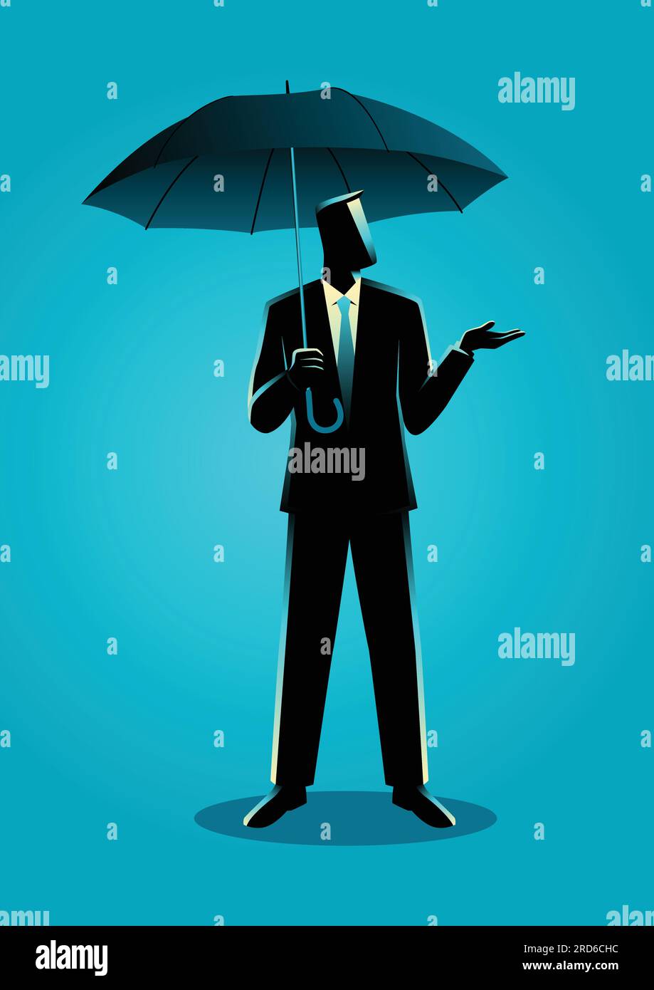 Concept d'affaires illustration d'un homme d'affaires tenant un parapluie, la précaution ou le concept de sécurité Illustration de Vecteur