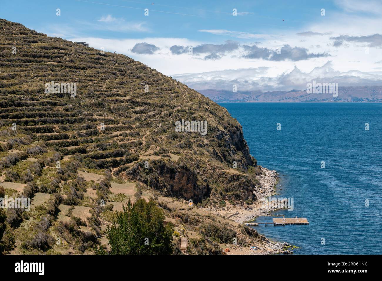 Pente raide en terrasse de Sun Island sur le lac Tititcaca en Bolivie Banque D'Images
