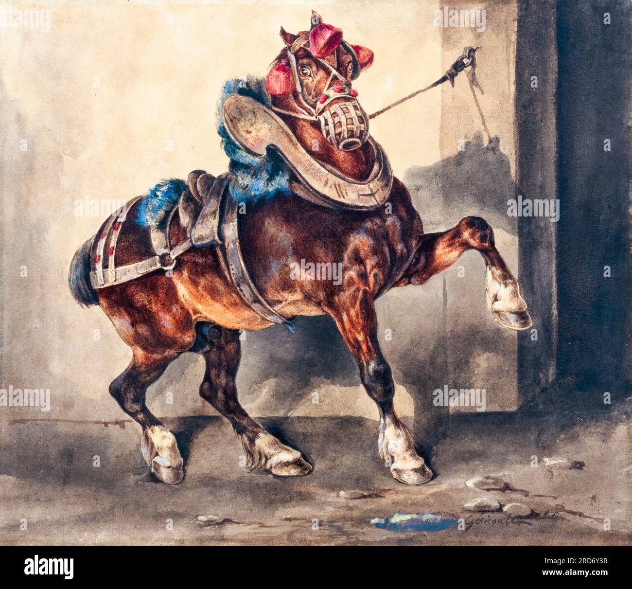 Théodore Gericault, le cheval du Platrier, peinture à l'aquarelle à la gouache sur plume et encre, 1821-1823 Banque D'Images