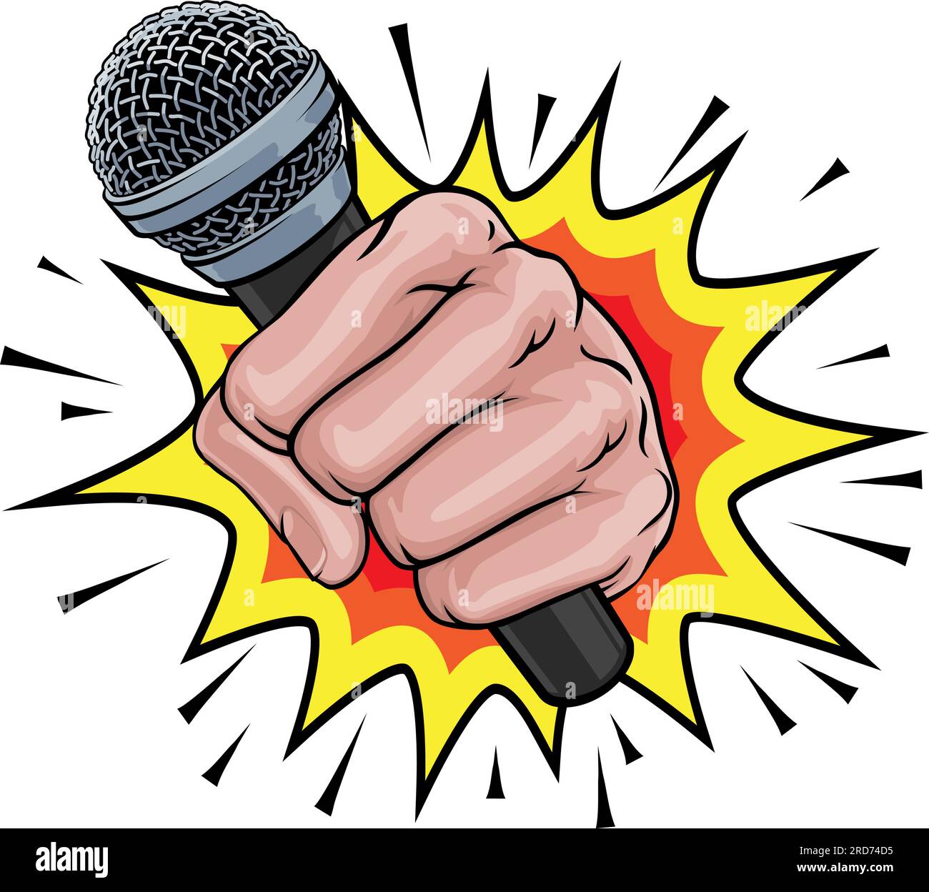 Microphone poing explosion main Pop Art dessin animé Illustration de Vecteur