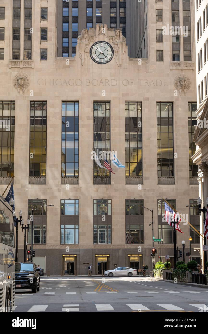 Façade du Chicago Board of Trade Building dans le quartier financier de Chicago USA sur W Jackson Blvd, Chicago Illinois America Banque D'Images