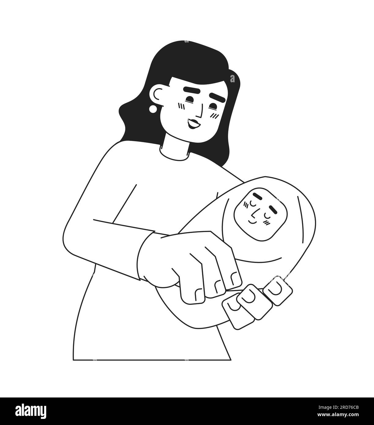 maman européenne tenant des caractères vectoriels plats monochromatiques de bébé Illustration de Vecteur