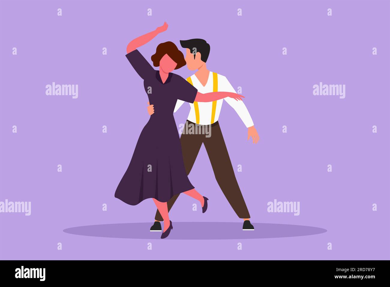 Dessin plat de caractère de jeune homme et femme danseur professionnel dansant tango, danses de valse sur concours de danse dancefloor. Bonne performance en couple Banque D'Images