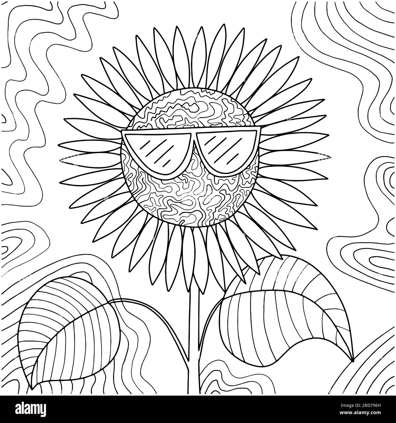 Coloriage avec tournesol mignon Illustration de Vecteur