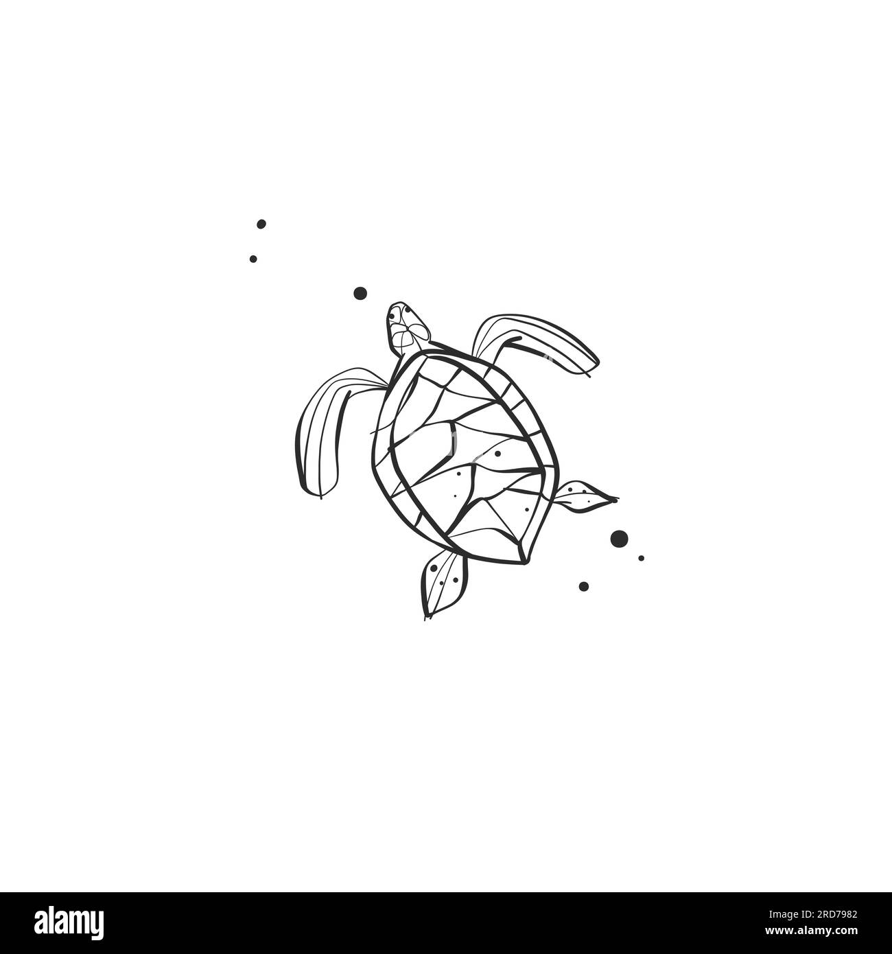 Vecteur dessiné à la main abstrait simple minimaliste dessin graphique dessin tropical icône de tortue sous-marine isole.Summer Sea Turtle design moderne Illustration de Vecteur