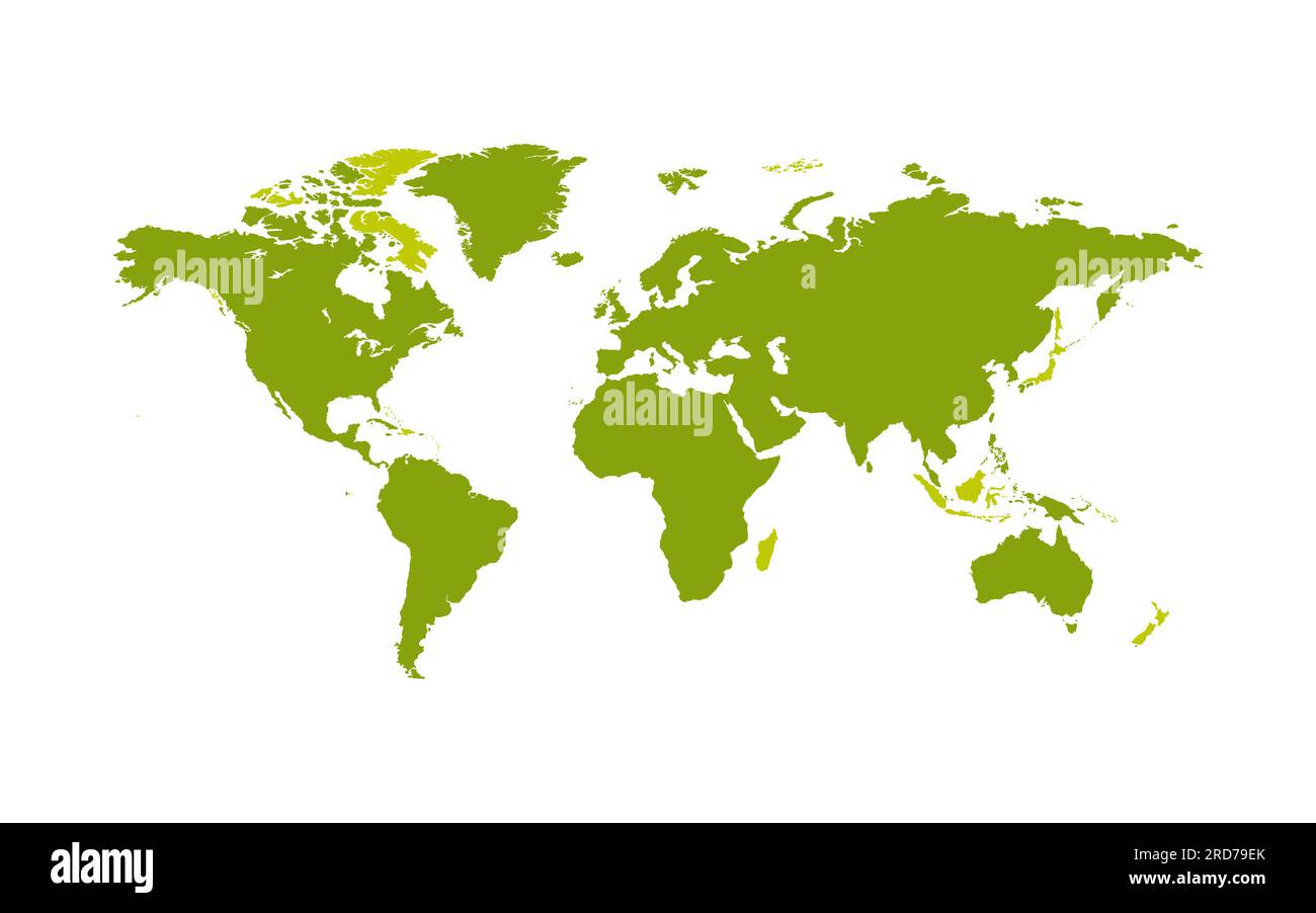 Carte du monde vectorielle, carte verte isolée sur fond blanc, modèle d'illustration. SPE 10 Illustration de Vecteur