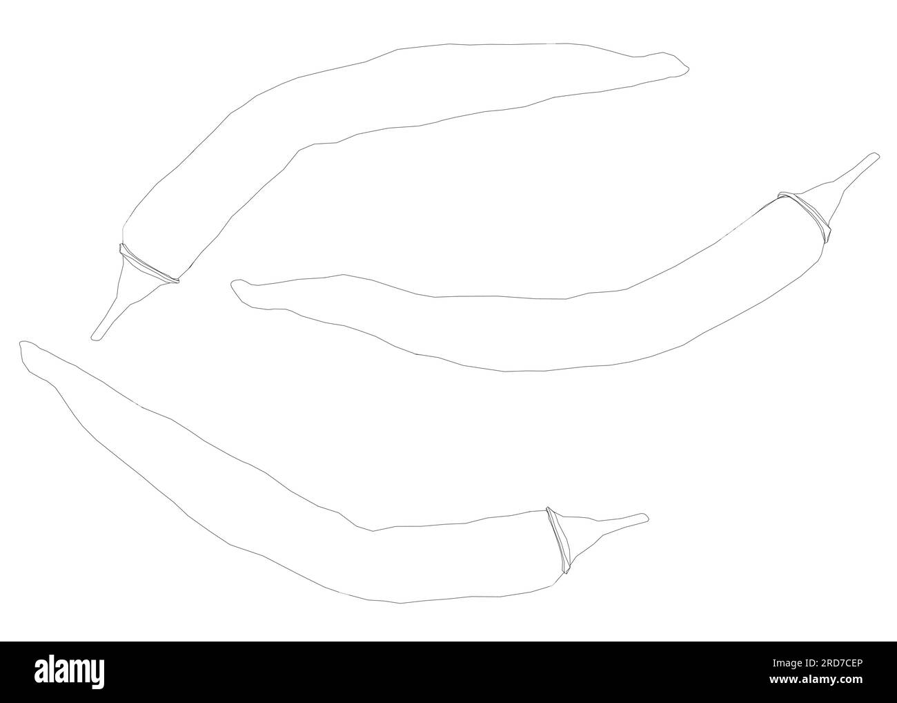 Contour piments Chili, dessin noir et blanc, éclosion. Image de contour des aliments. Illustration vectorielle isolée sur fond blanc. Illustration de Vecteur