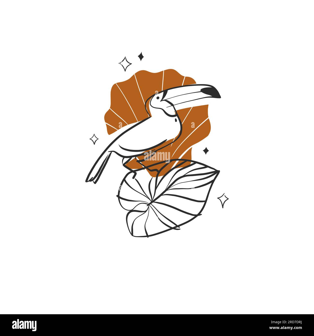 Vecteur dessiné à la main abstrait simple minimaliste dessin graphique dessin tropical toucan oiseau icône signe isolé.Summer Toucan oiseau design moderne Illustration de Vecteur