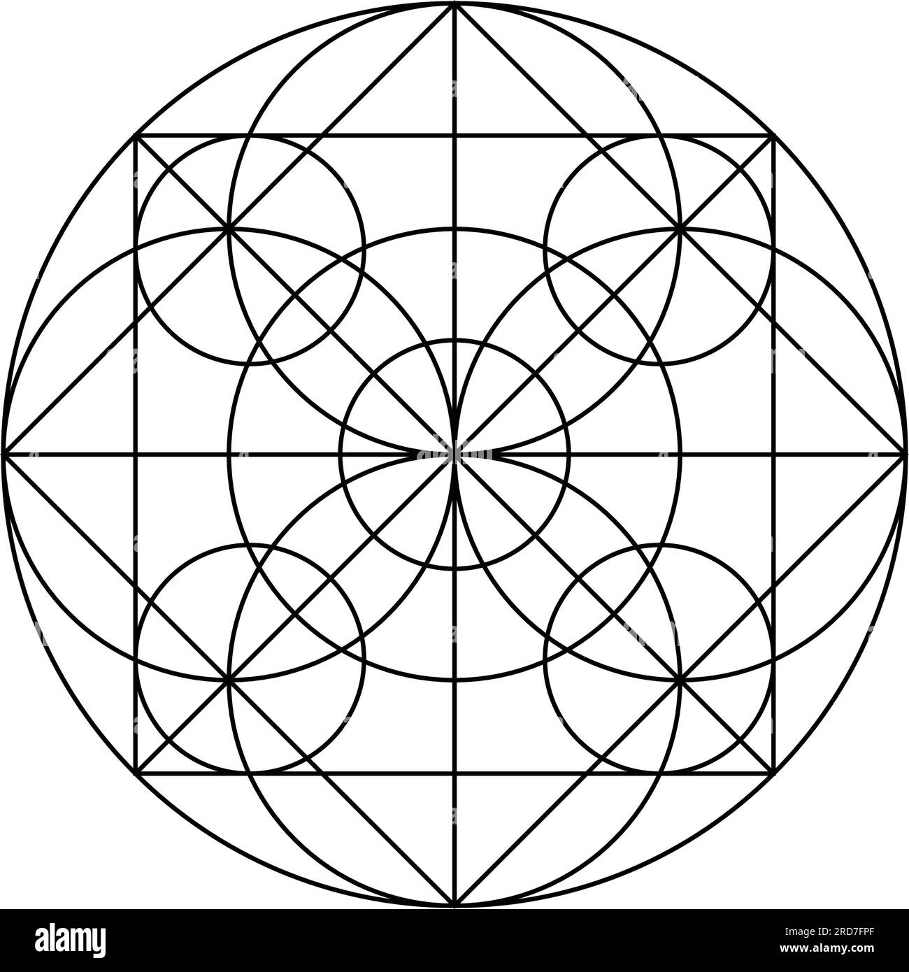 Graphique carré circulaire. Eléments de conception vectoriels de géométrie effrayée. Ce sont des symboles de religion, de philosophie et de spiritualité. le monde de la géométrie. Illustration de Vecteur
