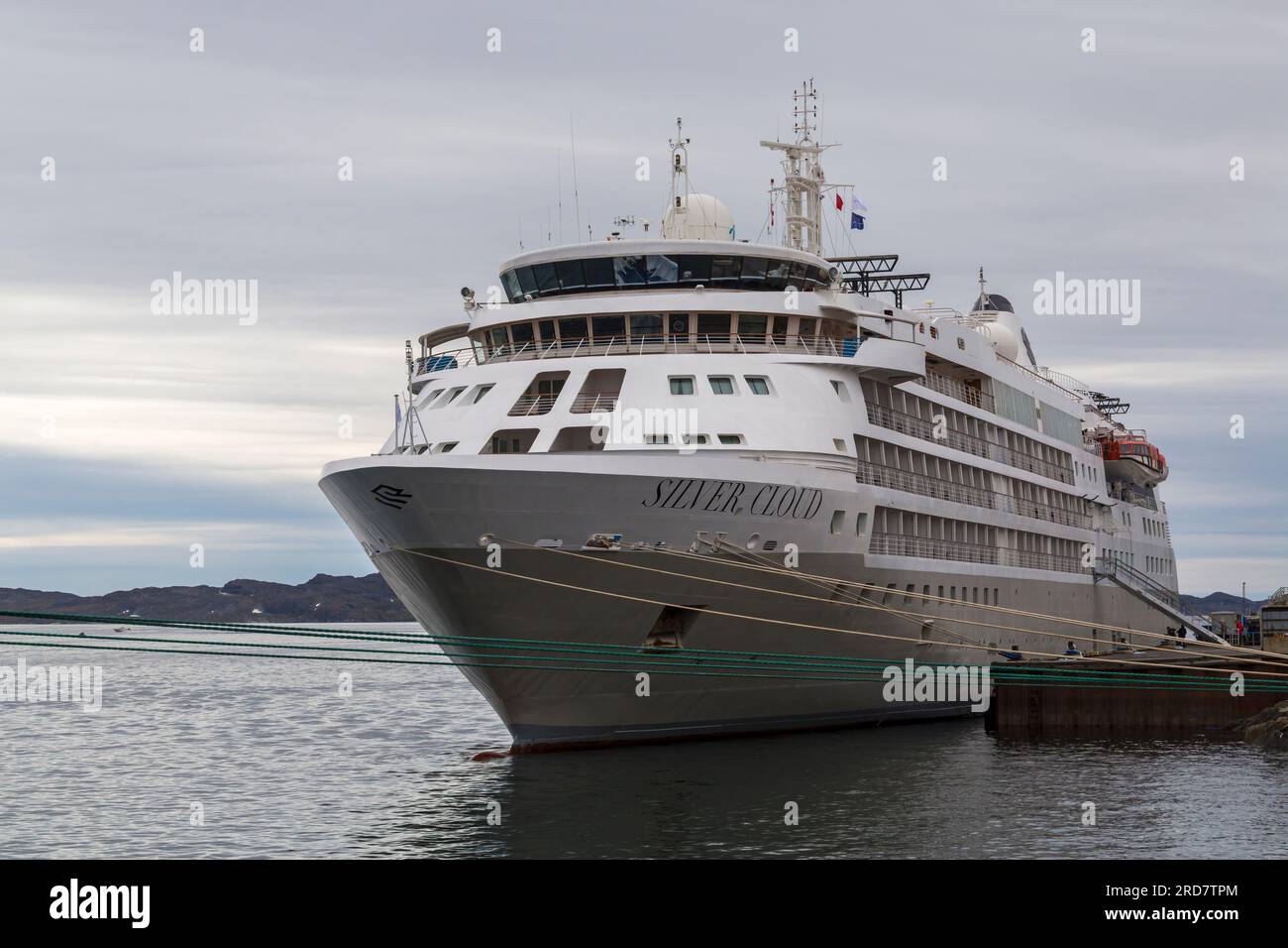 Navire de croisière Silversea Silver Cloud amarré à Nuuk, Groenland, en juillet Banque D'Images