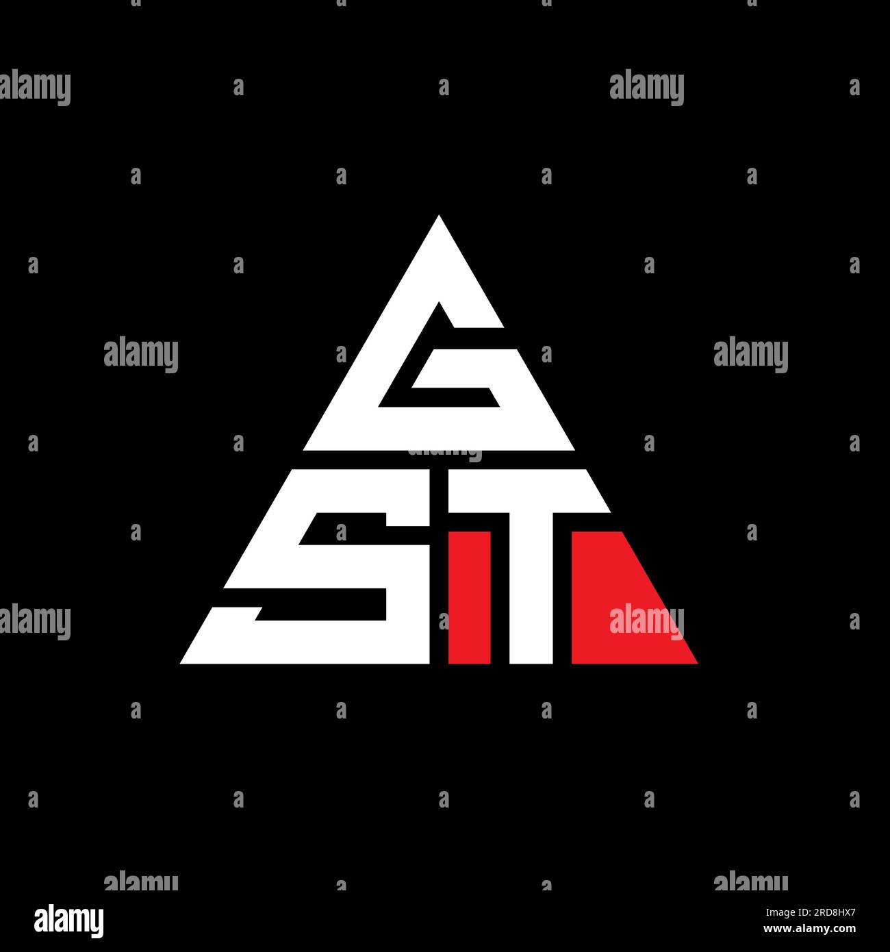 Logo de lettre triangle GST avec forme de triangle. Monogramme de logo triangle GST. Modèle de logo vecteur triangle GST avec couleur rouge. Triangul GST Illustration de Vecteur
