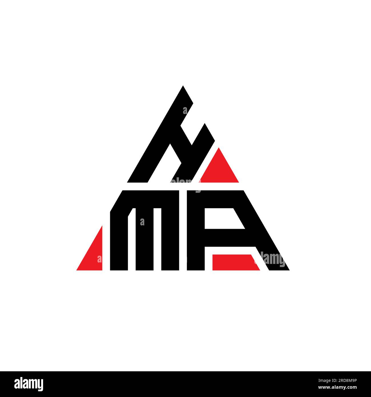 Logo lettre triangle HMA en forme de triangle. Monogramme de logo triangle HMA. Modèle de logo vecteur triangle HMA avec couleur rouge. HMA triangul Illustration de Vecteur