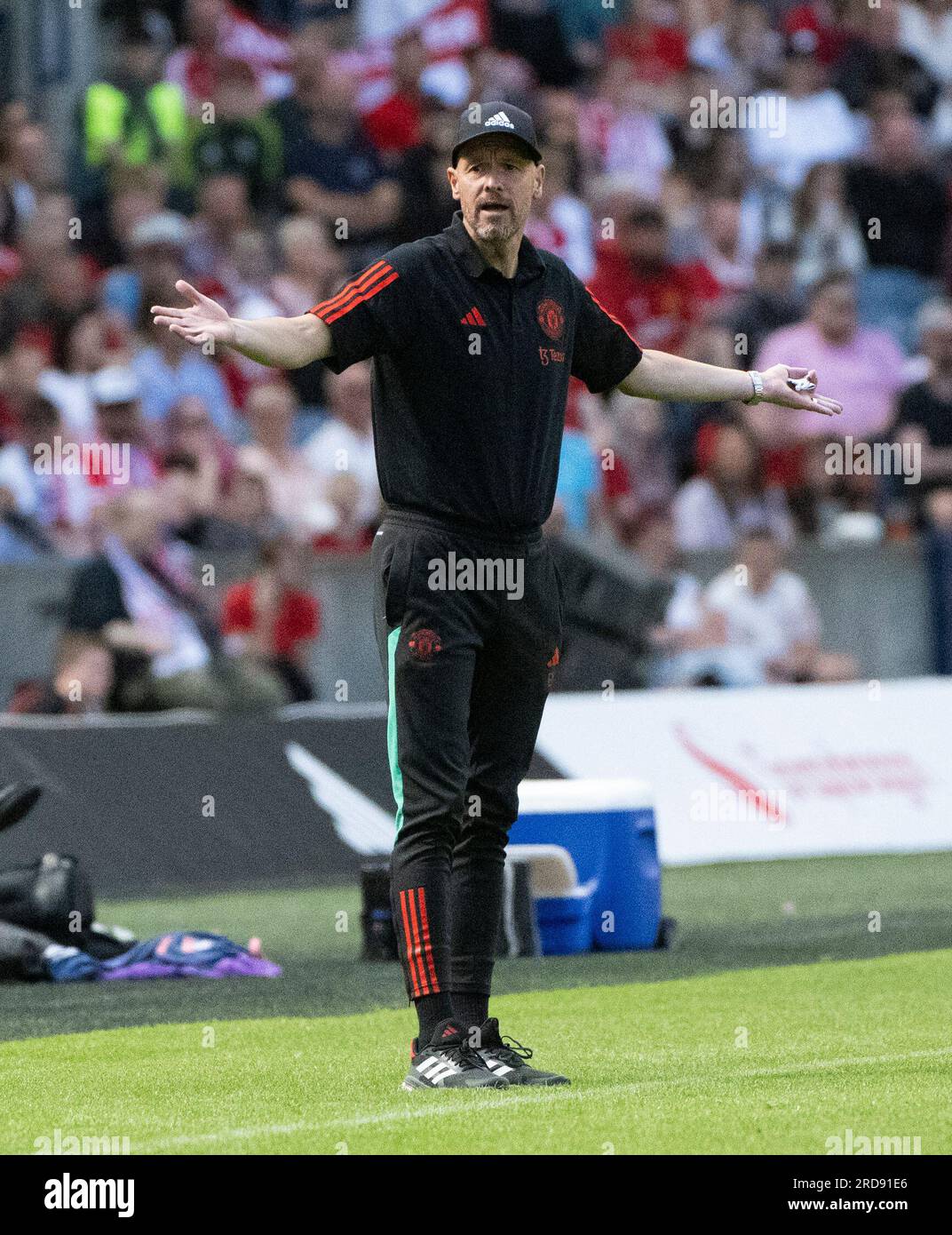 Edimbourg, Royaume-Uni. 19 juillet 2023. Amical de pré-saison - Manchester United FC - Olympique Lyonnais 19/7/2023. L'entraîneur de Manchester United, Erik Ten Hag, pendant le match alors que Manchester United affronte l'Olympique Lyonnais lors d'un match amical de pré-saison au Murrayfield Stadium, Édimbourg, Écosse, Royaume-Uni crédit : Ian Jacobs/Alamy Live News Banque D'Images