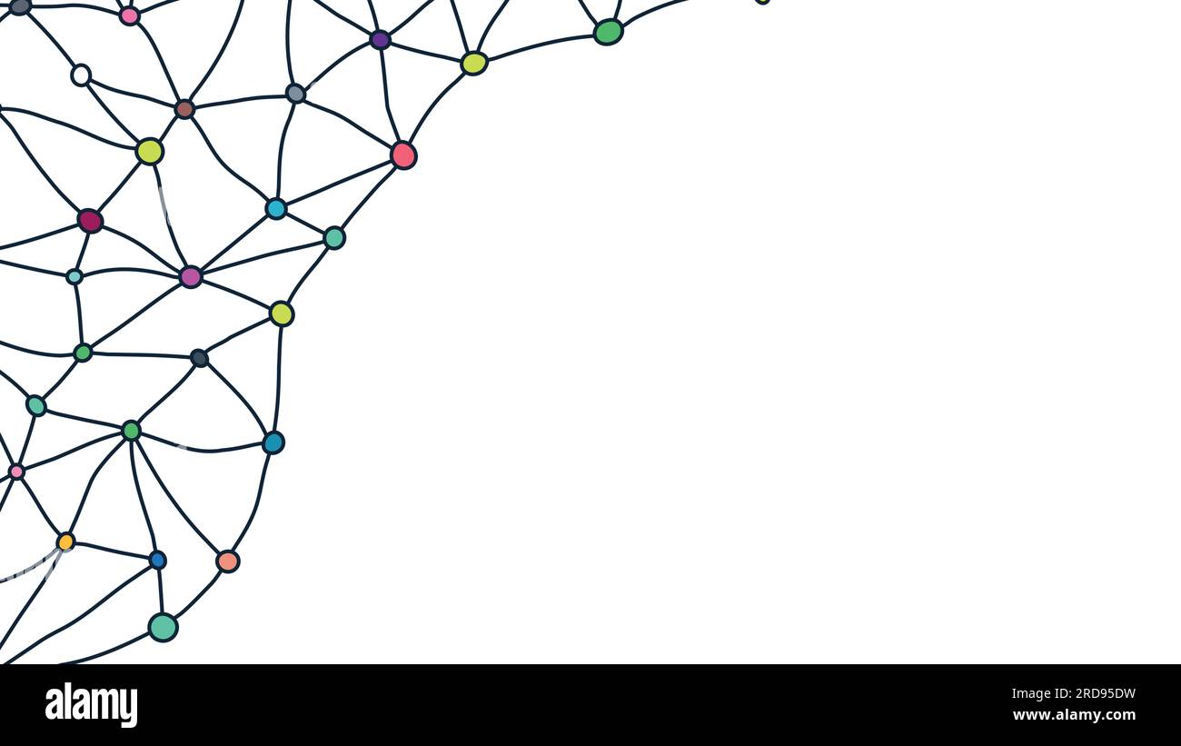 Fond scientifique coloré. Fond géométrique de maillage Plexus dessiné à la main. Points reliés par des lignes. Couleurs éclatantes. Arrière-plan abstrait technologique. Min Illustration de Vecteur