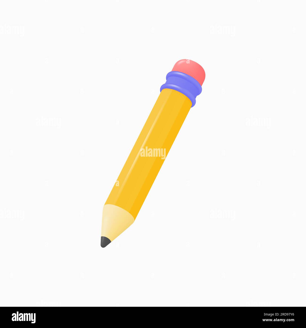 crayon jaune 3d avec une gomme rose dans un style réaliste. crayon volumineux pour dessiner et écrire. concept de créativité. illustration vectorielle isolée Illustration de Vecteur