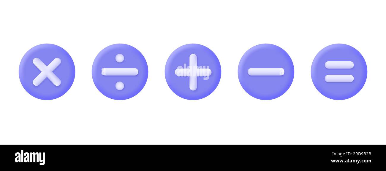 3d ensemble de signes mathématiques. plus, moins, diviser, multiplier, égal. boutons ronds pour la calculatrice. illustration vectorielle isolée sur fond blanc Illustration de Vecteur