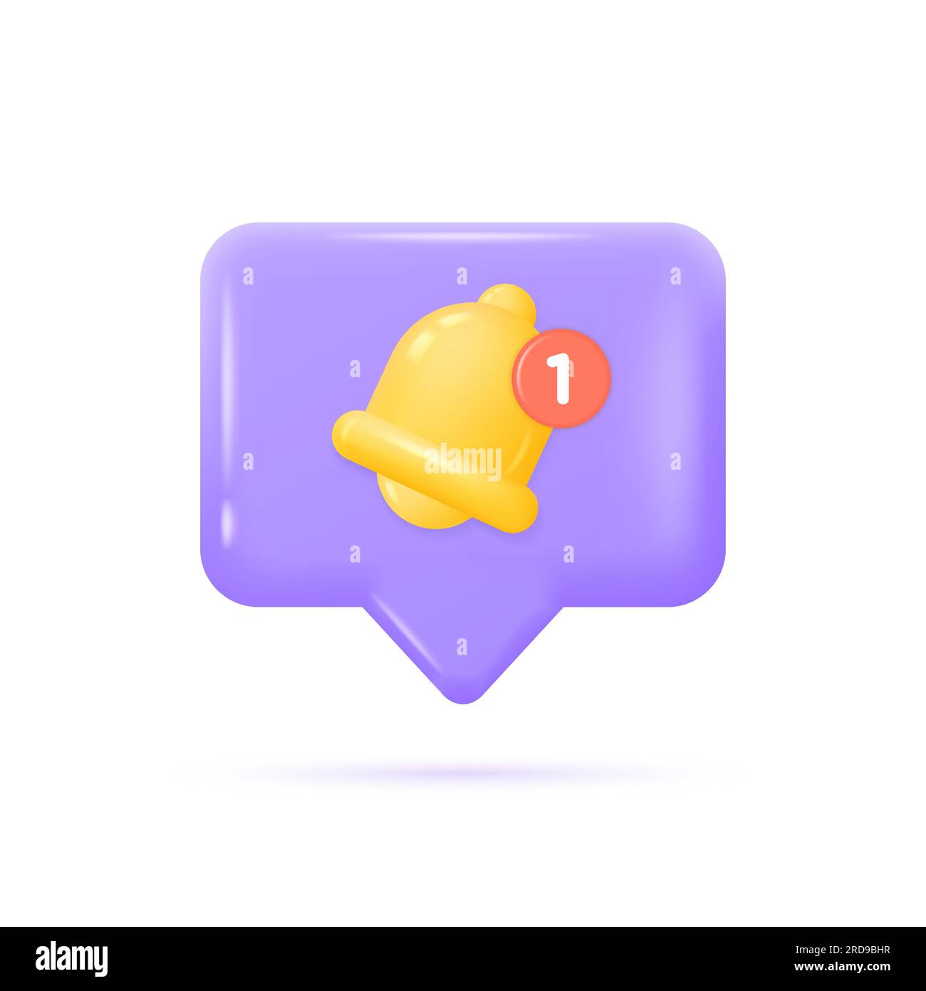 icône de cloche de notification 3d. rendu de cloche jaune avec nouvelle notification sur bulle de parole. illustration vectorielle pour les médias sociaux isolé sur bac blanc Illustration de Vecteur